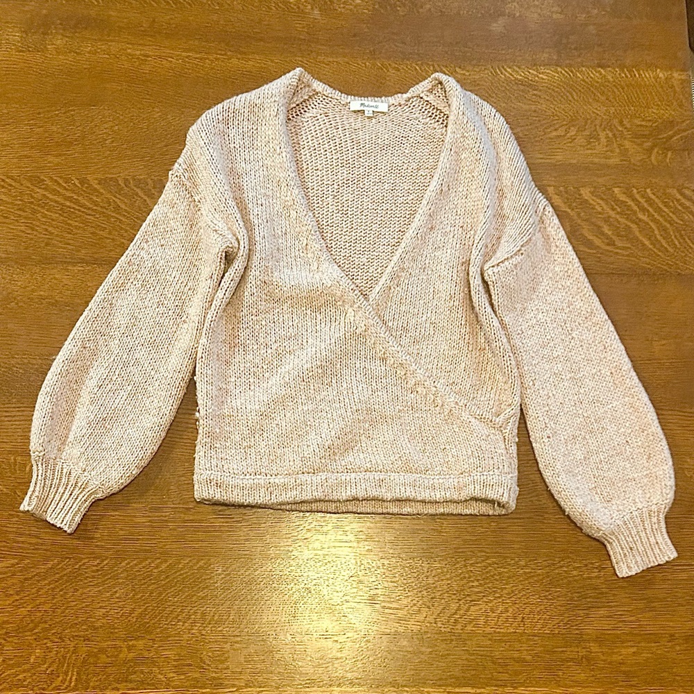 Madewell knit wrap sweater with bauble arm, sz S